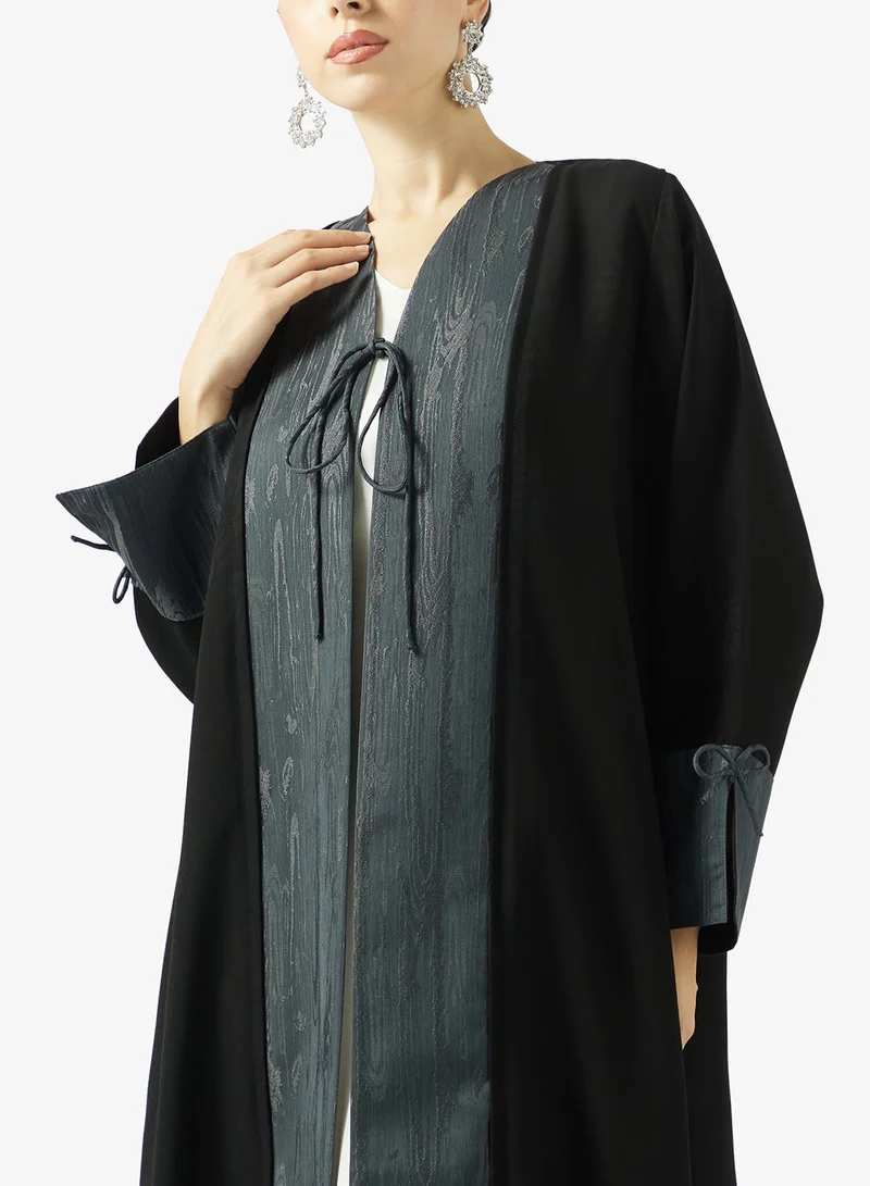 hayas closet  Black Contrast Abaya With Sheila for Women | Best Price UAE